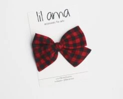 Buffalo Plaid Hair Bow, Christmas Bow, Baby Headband, Red Black Check Bow Clip, Baby Girl Gift, Newborn Headband