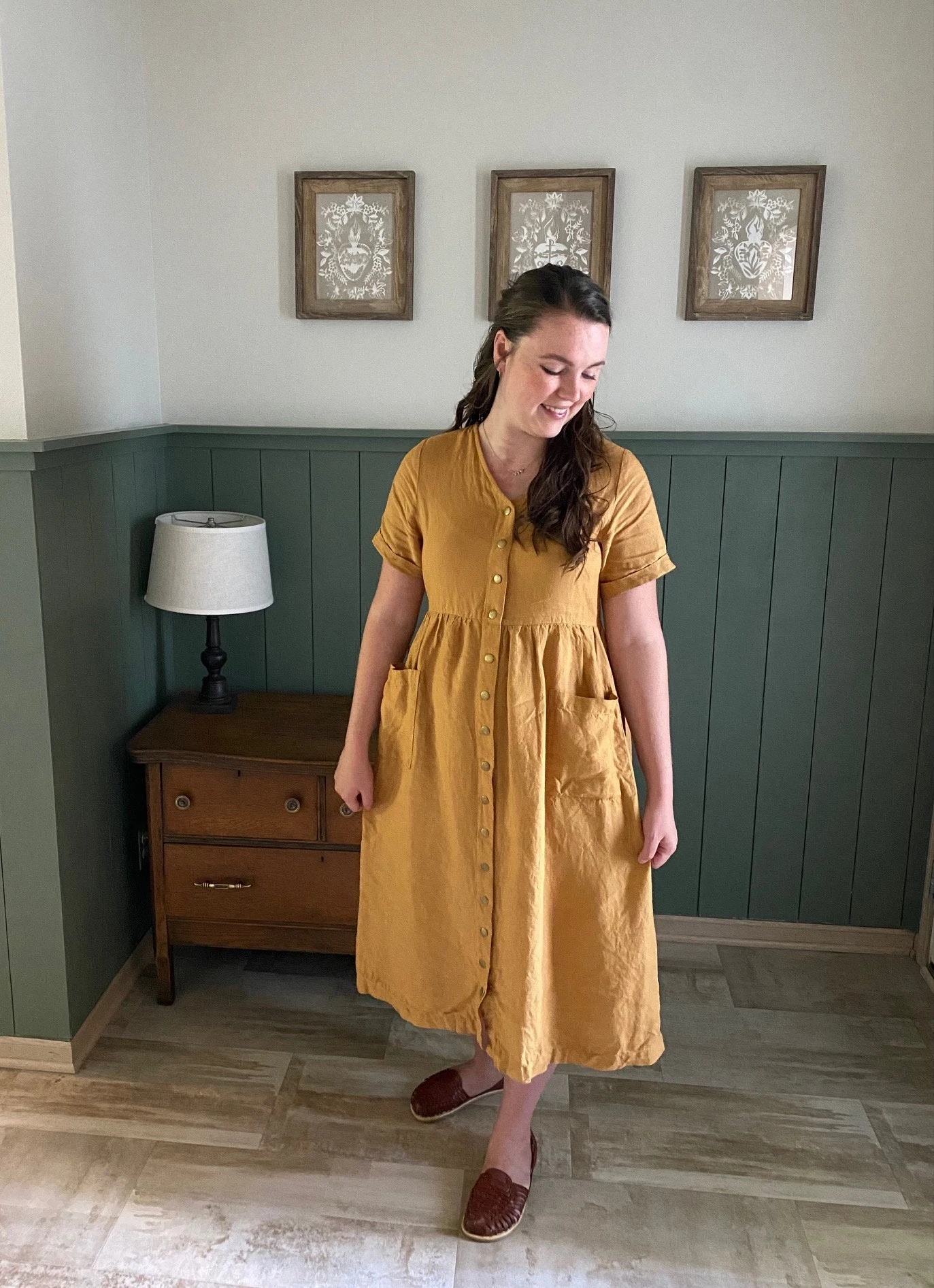 Linen Dress With Snaps, Sustainable Women's Clothing, Mama Dress, MODESTO, Christmas Gift For Her 4 Linen Dress With Snaps, Sustainable Women's Clothing, Mama Dress, MODESTO, Christmas Gift For Her - Image 2