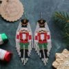 Nutcracker - Handwoven Beaded Earrings, Modern Earrings, Christmas, Festive, Statement Earrings, Fringe Earrings, Gift For Her, Unique