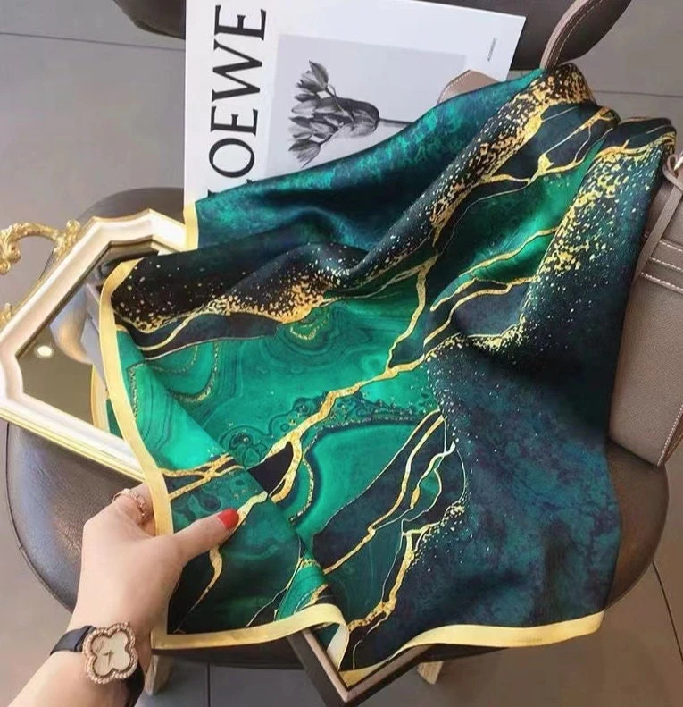 Silk Scarf Neckerchief Silk Green Asian Style Silk Scarf Bandana 70 X 70 Cm Stole Vintage ︱Gift For Her ︱Luxury Gift Christmas 4 Silk Scarf Neckerchief Silk Green Asian Style Silk Scarf Bandana 70 X 70 Cm Stole Vintage ︱Gift For Her ︱Luxury Gift Christmas - Image 2