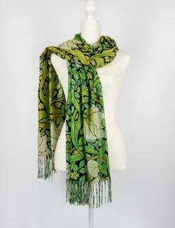 Apple Green Floral Woman Scarf Winter Fringe Shawl Botanical Flower Evening Coverup Christmas Birthday Gift For Her