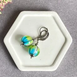 Blue Green Glass Lampwork Earrings, Silver Earrings, Christmas Gift For Here, Statement Earrings, Minimalist Earrings, Modern Jewelry