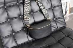 Black Belly Bag With Gold Zipper For Women, Leather Shoulder Bag, Crossbody Bag Belt Bag With Strap, Christmas Gift