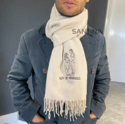 Custom Embroidered Portrait Outline Unisex Scarf , Woven Scarf, Boyfriend Girlfriend Husband Wife Christmas Anniversary Roman Numeral Gift