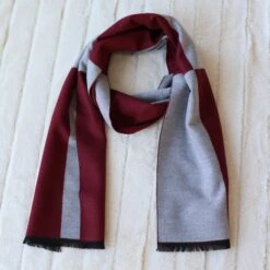 Burgundy & Gray Men's Cold Weather Winter Scarf | Scarves For Men | Gifts For Husband | Suit Scarf | Christmas Gifts For Dad | Shawl For Him