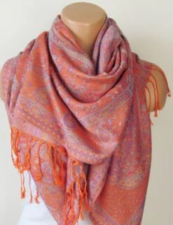 Orange Pashmina Scarf Oversize Shawl Wrap Stole Gift For Mothers Christmas Bridesmaid Women Accessories Fall Winter Holiday Fashion