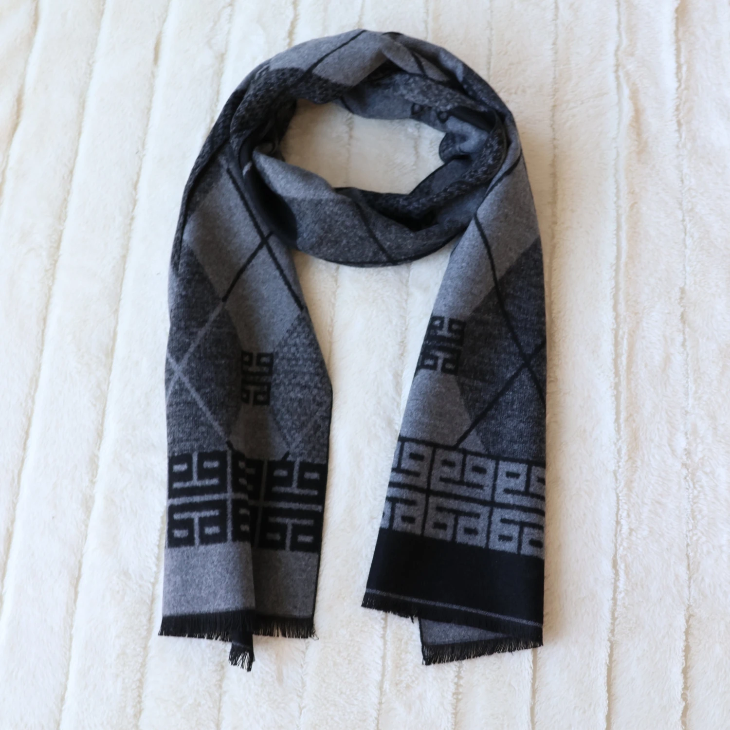 Black & Gray Men's Cold Weather Winter Scarf | Scarves For Men | Gifts For Dad | Suit Scarf | Christmas Gifts For Husband | Shawl Pashmina 4 Black & Gray Men's Cold Weather Winter Scarf | Scarves For Men | Gifts For Dad | Suit Scarf | Christmas Gifts For Husband | Shawl Pashmina - Image 2
