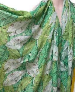 Leaves Pattern With Gold Leaf Foil Cotton Blend Green Scarf/ Spring Summer Autumn Scarf/Gifts For Mom/Scarf Women/Birthday Christmas Gifts -Jewellery Soldes Boutique il fullxfull.5438427645 kqek