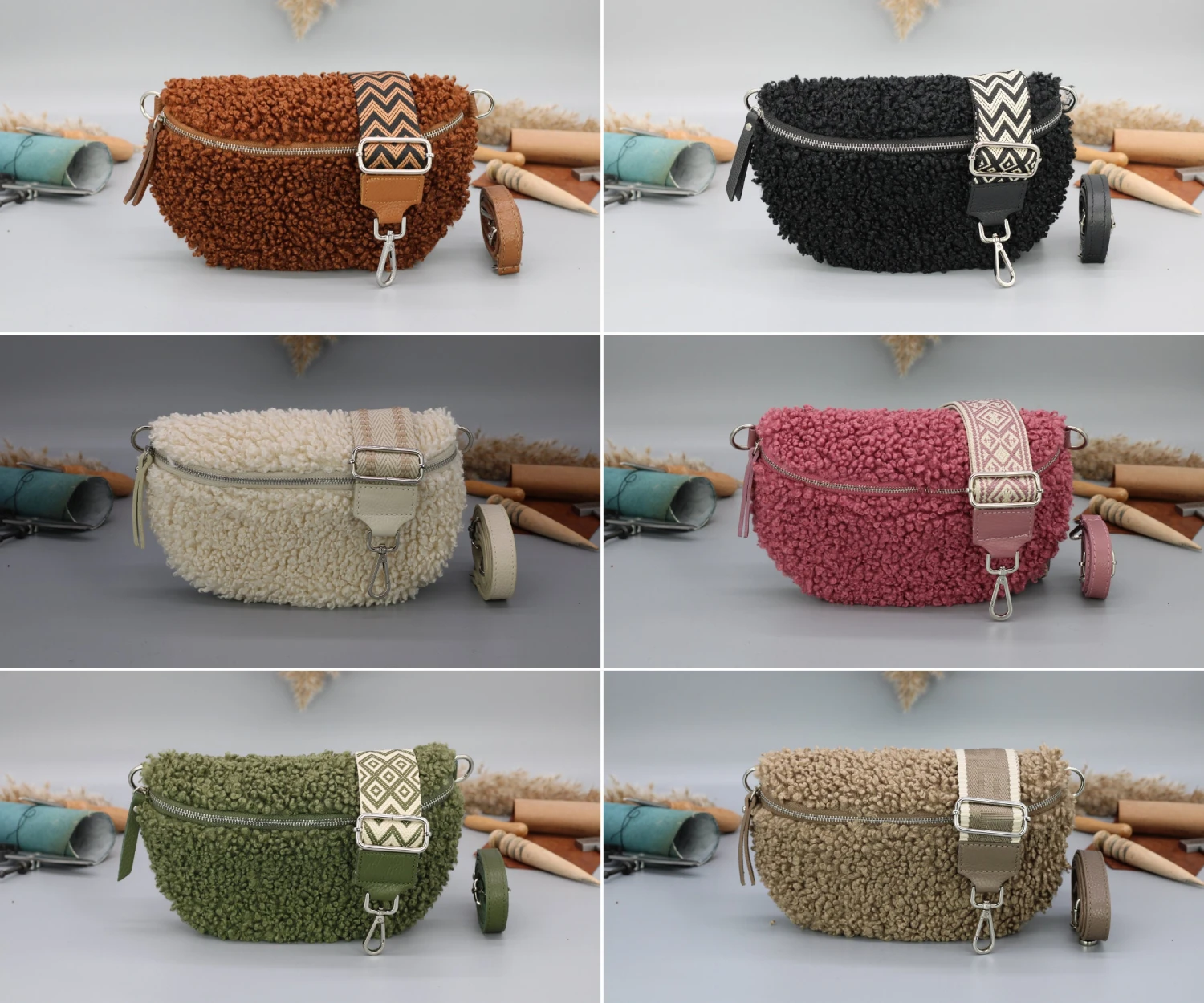 Teddy Bag For Women With Silver Zipper, Teddy Fell Bag With Patterned Wide Straps, Gift For Her, Christmas Gift 3 Teddy Bag For Women With Silver Zipper, Teddy Fell Bag With Patterned Wide Straps, Gift For Her, Christmas Gift