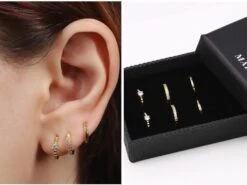 Hoop Earrings Gift Set For Multiple Piercings, Gold Small Huggie Hoop Earrings, Earring Stacking Set, Tiny Silver Christmas Gift Earring Set