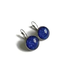 GLITTER EARRINGS, Dark Blue Glitter Earrings, Blue Dangle, Sparkly Jewelry, Silver Jewelry, Glass, Message Earrings, Christmas Present
