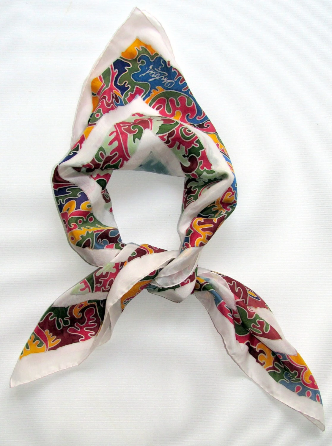 Square Silk Scarf Silk Horses. Hand Painted Silk Scarf. Orange, White, Magenta, Blue Painted Silk. Christmas Gift READY To SHIP 7 Square Silk Scarf Silk Horses. Hand Painted Silk Scarf. Orange, White, Magenta, Blue Painted Silk. Christmas Gift READY To SHIP - Image 5