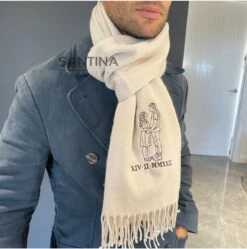 Custom Embroidered Portrait Outline Unisex Scarf , Woven Scarf, Boyfriend Girlfriend Husband Wife Christmas Anniversary Roman Numeral Gift -Jewellery Soldes Boutique il fullxfull.5471938303 747n
