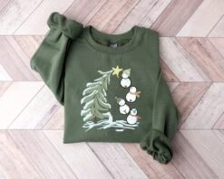 Snowman Stacking Christmas Tree Shirt, Cute Holiday Tee, Christmas Art Design Shirt, Snowman Shirt, Gift For Christmas, Winter Lover Shirt