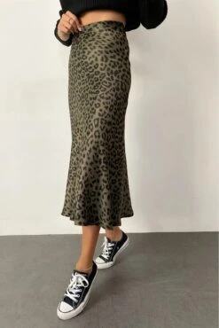 Leopard Pattern Satin Midi Green Skirt, Stylish Christmas Skirt, Satin Long Trend Skirt -Jewellery Soldes Boutique il fullxfull.5484687684 f020