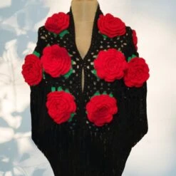 Rose Granny Crochet Shawl, Red Rose Afghan Wrap, Baby Wool Square Wrap, Christmas Gift, Mothers Day Gift -Jewellery Soldes Boutique il fullxfull.5510658428 8p7c