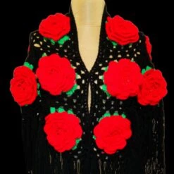 Rose Granny Crochet Shawl, Red Rose Afghan Wrap, Baby Wool Square Wrap, Christmas Gift, Mothers Day Gift -Jewellery Soldes Boutique il fullxfull.5510658870 r3s6