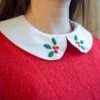 Christmas Holly Embroidered Detachable Peter Pan Collar