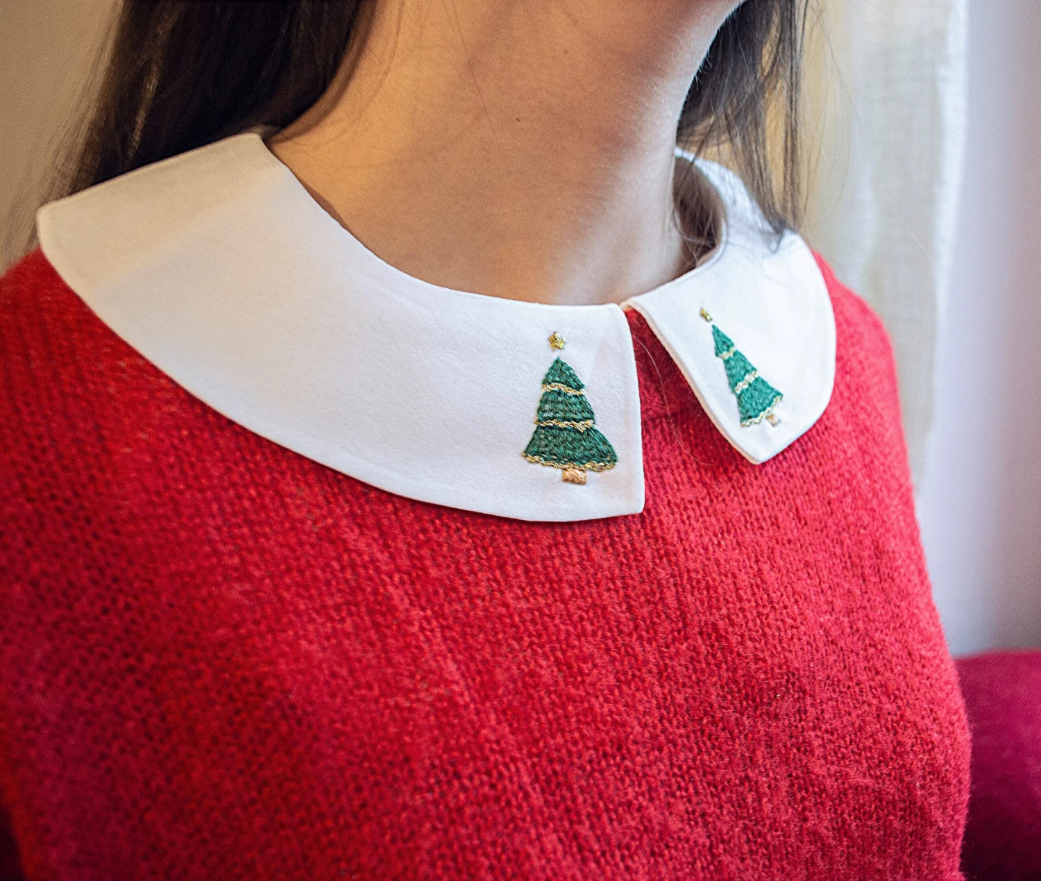 Christmas Holly Embroidered Detachable Peter Pan Collar 4 Christmas Holly Embroidered Detachable Peter Pan Collar - Image 2