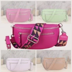 Crossbody And Belt Bag With Patterned Strap, Leather Waist Bag, Belly Bag With Strap, Christmas Gift, Women Shoulder Bag With Silber Zipper