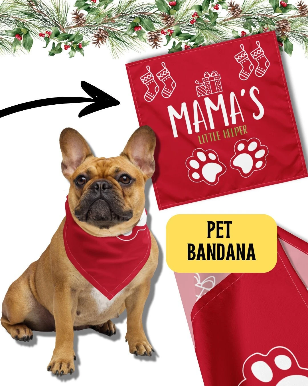 Mama's Little Helper Pet Bandana | Pet Wear, Holiday Gift, Christmas Pets, Limited Edition 3 Mama's Little Helper Pet Bandana | Pet Wear, Holiday Gift, Christmas Pets, Limited Edition