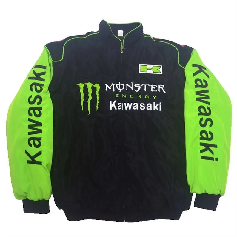 Formula 1 Vintage Jacket- Kawasaki Racing Jacket Vintage Black Nascar Bomber,F1 Ferrari Jacket, Unisex Y2K Jacket Streetwear-Christmas Gifts 3 Formula 1 Vintage Jacket- Kawasaki Racing Jacket Vintage Black Nascar Bomber,F1 Ferrari Jacket, Unisex Y2K Jacket Streetwear-Christmas Gifts