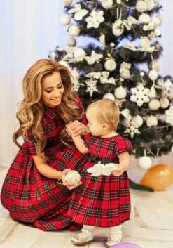 Plaid Mother Daughter Matching Dress, Tartan Mom Daughter Matching Maxi Dress Plaid Dress Long Dress Mommy And Me Christmas Dress Gift
