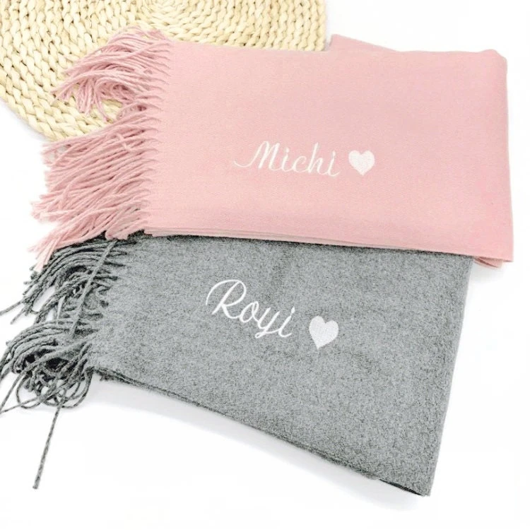 Personalized Embroidered Name Scarf, Custom Initial Monogrammed Logo Shawl, Wedding Bridesmaid Pashmina, Christmas Gift For Her 9 Personalized Embroidered Name Scarf, Custom Initial Monogrammed Logo Shawl, Wedding Bridesmaid Pashmina, Christmas Gift For Her - Image 7