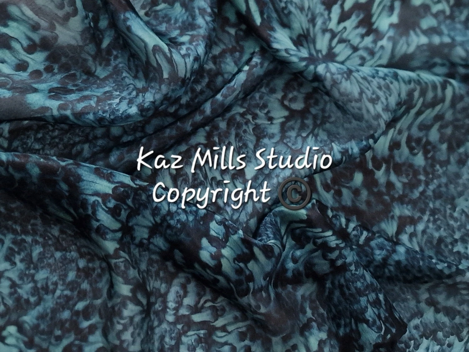 Hand Painted Silk Bandana-Water Dance In Dark Green-Christmas Gift For Her-Hair Tie-Tie On Bag-Original Abstract Artist Painted-Xmas Gift 5 Hand Painted Silk Bandana-Water Dance In Dark Green-Christmas Gift For Her-Hair Tie-Tie On Bag-Original Abstract Artist Painted-Xmas Gift - Image 3