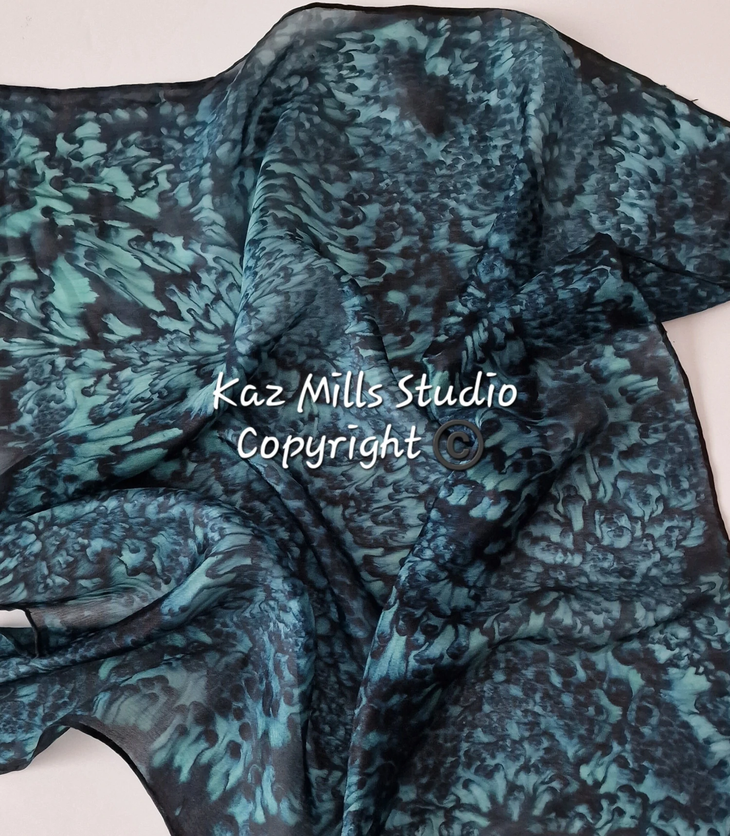 Hand Painted Silk Bandana-Water Dance In Dark Green-Christmas Gift For Her-Hair Tie-Tie On Bag-Original Abstract Artist Painted-Xmas Gift 8 Hand Painted Silk Bandana-Water Dance In Dark Green-Christmas Gift For Her-Hair Tie-Tie On Bag-Original Abstract Artist Painted-Xmas Gift - Image 6