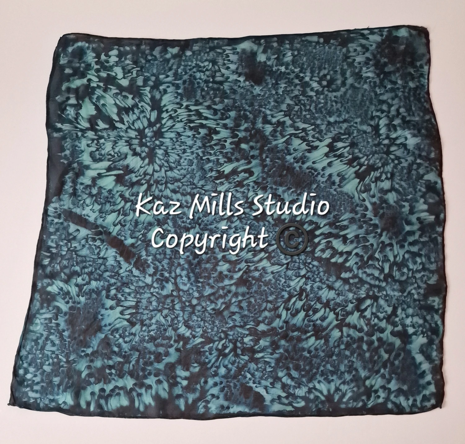 Hand Painted Silk Bandana-Water Dance In Dark Green-Christmas Gift For Her-Hair Tie-Tie On Bag-Original Abstract Artist Painted-Xmas Gift 9 Hand Painted Silk Bandana-Water Dance In Dark Green-Christmas Gift For Her-Hair Tie-Tie On Bag-Original Abstract Artist Painted-Xmas Gift - Image 7