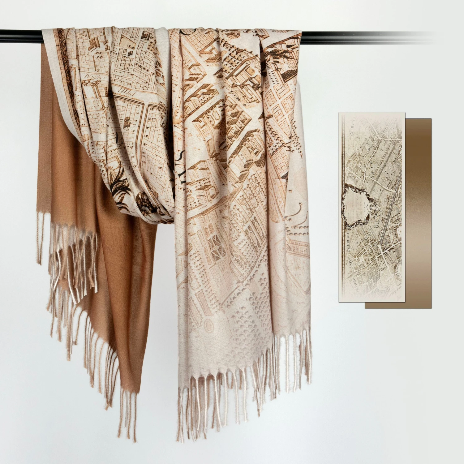 Vintage Paris Map Unique Reversible Shawl Black White Brown Gradient Fringe Travel Scarf Unisex Christmas Gift Wrap 3 Vintage Paris Map Unique Reversible Shawl Black White Brown Gradient Fringe Travel Scarf Unisex Christmas Gift Wrap