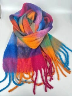 Mohair Reversible Scarf, Fluffy Blend Winter Scarf, Rainbow Plaid Scarf, Fringe Plaid Scarf, Cozy Scarf, Shawl, Christmas Gift -Jewellery Soldes Boutique il fullxfull.5554754384 m4cd