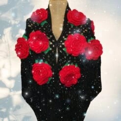 Rose Granny Crochet Shawl, Red Rose Afghan Wrap, Baby Wool Square Wrap, Christmas Gift, Mothers Day Gift -Jewellery Soldes Boutique il fullxfull.5558779395 rjov