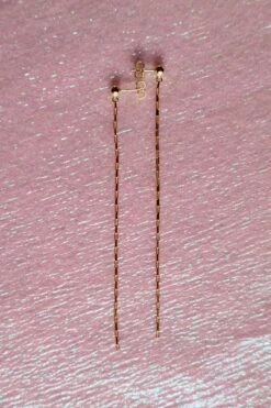 Long Gold Chain Earrings Shoulder Duster Stud Dangle Delicate Subtle Lightweight Handmade Minimal Elegant Christmas Present Girlfriend Gift