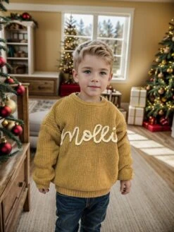 Embroidered Baby Sweater For Boys/girls/kids，Custom Baby Sweater With Hand-Embroidered Name And Monogram，Baby Shower Gift,Christmas Gift