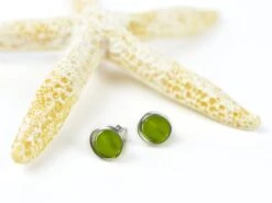 Green Sea Glass Studs • Sterling Silver Posts • Hypoallergenic Earrings • Handamade Earrings • Choose From 30 Colors • Christmas Gift Ideas