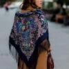 Ethnic Folk Wool Shawl Blue Yellow Slavic Floral Scarf Modern Chic Boho With Classic Timeless Floral Folk Scarf Gift For Her Christmas ショール -Jewellery Soldes Boutique il fullxfull.5575718544 nj73