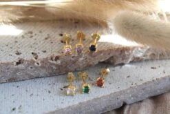 Gold Birthstone Stud Earrings | Tiny CZ Birthstone Studs | Minimalist Earrings | Gemstone Gold Studs | Personalized Christmas Gift For Her