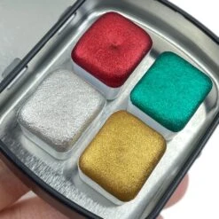 Merry Christmas Set 4 Half Pan Handmade Chrome Shimmer Metallic Watercolor Paints By Iuilewatercolors -Jewellery Soldes Boutique il fullxfull.5580756865 ixlb