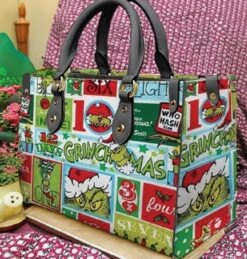 Grinch Christmas Leather Bag, Grinch Lover Handbag, Custom Leather Bag, Woman Handbag, Custom Leather Bag, HandBag Comes With Long Strap -Jewellery Soldes Boutique il fullxfull.5581412213 cs3e