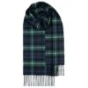 100% Lambswool Unisex Tartan Scarf - Made In Scotland - Traditional Lamont Tartan - Green White Plaid - Christmas - Scottish Family Clan