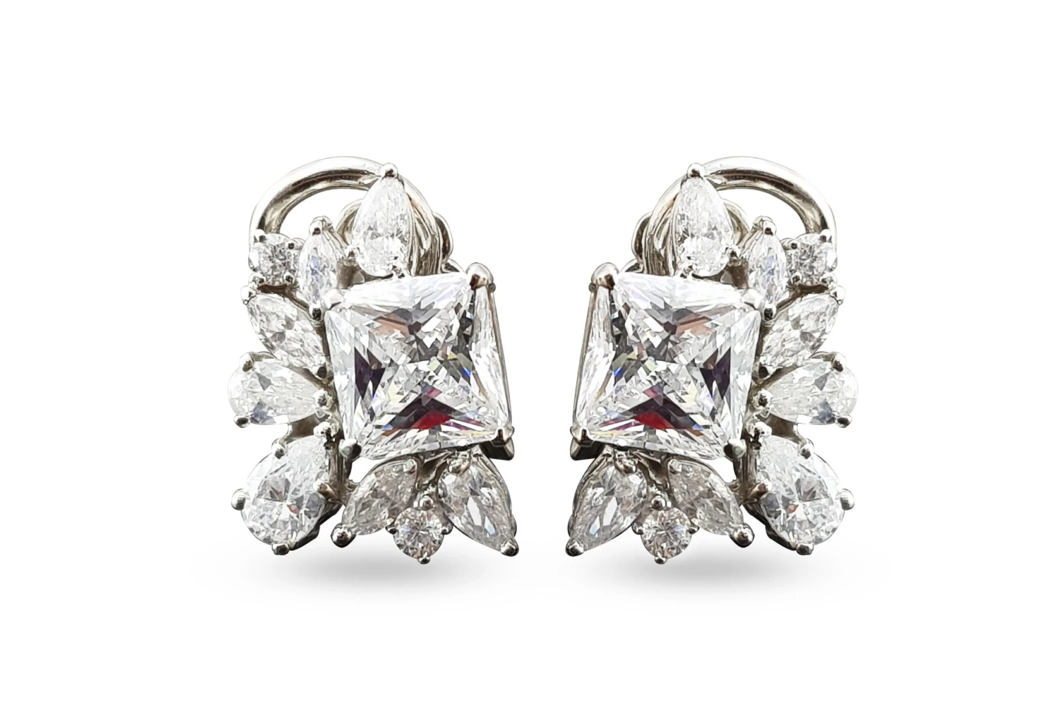 White Radiant Cluster Diamond Earrings, 925 Sterling Silver, Jewelry For Her, Christmas Gift, Handmade Jewelry| ADASTRA JEWELRY 4 White Radiant Cluster Diamond Earrings, 925 Sterling Silver, Jewelry For Her, Christmas Gift, Handmade Jewelry| ADASTRA JEWELRY - Image 2