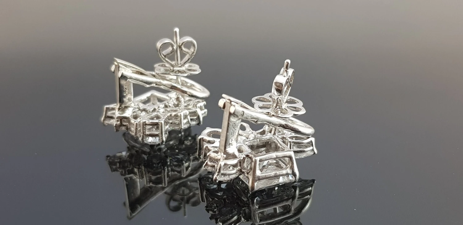 White Radiant Cluster Diamond Earrings, 925 Sterling Silver, Jewelry For Her, Christmas Gift, Handmade Jewelry| ADASTRA JEWELRY 8 White Radiant Cluster Diamond Earrings, 925 Sterling Silver, Jewelry For Her, Christmas Gift, Handmade Jewelry| ADASTRA JEWELRY - Image 6