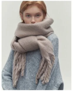 Mohair Blanket Scarf Ivory White Taupe Brown Camel Black Cozy Soft Winter Accessories Best Gift For Christmas