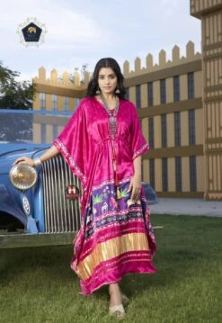 Kaftan / Caftan Pure Gaji Silk Kaftan Dress Indian Traditional Print For Beach, Resort, Vacation, Cruise, Pool, Party, Christmas Free Size