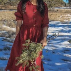 Linen Dress With Snaps, Linen Long Dress With Back Tie, DOWNEY, Christmas Gift For Her -Jewellery Soldes Boutique il fullxfull.5618776416 303l