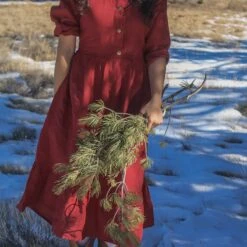 Linen Dress With Snaps, Linen Long Dress With Back Tie, DOWNEY, Christmas Gift For Her -Jewellery Soldes Boutique il fullxfull.5618781818 fx85