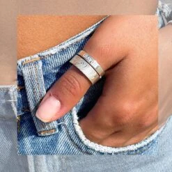 Engraved Fingerprint Name Rings 925 Sterling Silver - Thumbprint Double Band - Keepsake Jewelry - Best Gift For Christmas - His And Hers