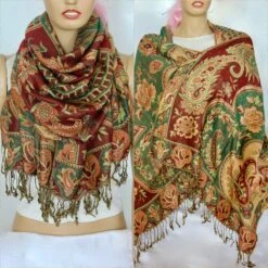 Gold Rose Floral Pashmina Shawl Wraps -Dauble Sided Gold Floral Shawl - Christmas Gift For Woman